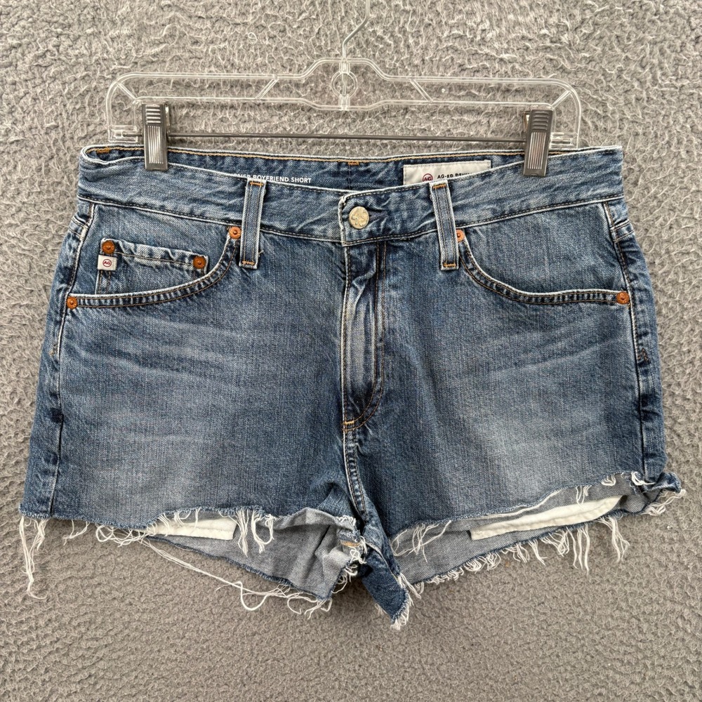 AG Adriano Goldschmied Turner Boyfriend Short Womens Size 29 Blue Denim Cut Off